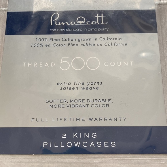 Wamsutta 2 King Pillowcases - Solid Silver w/ Thread Accent - Picture 2 of 6